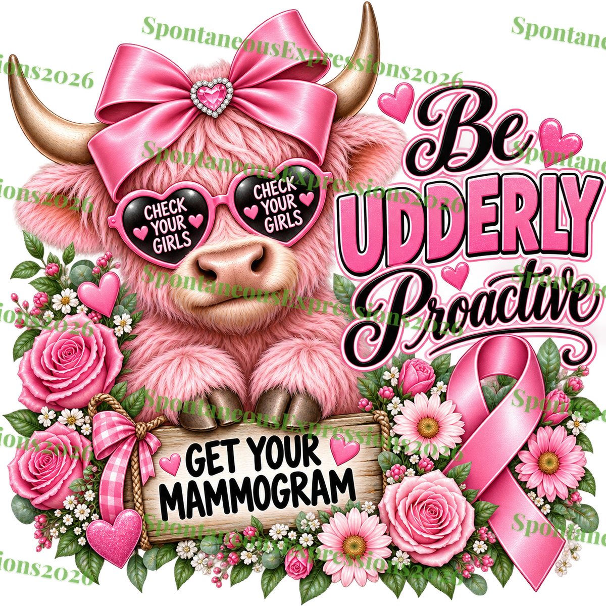 Be Udderly Proactive – Breast Cancer Cow PNG