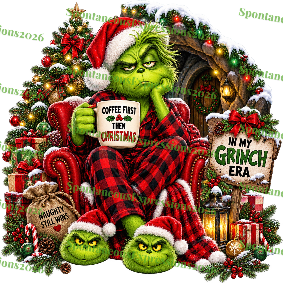 Coffee First Then Christmas – In My Grinch Era PNG