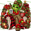 Coffee Makes Me Less Grinchy – Cozy Grinch Girl PNG