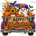 Happy Halloween Ghost Truck — Fall Harvest PNG