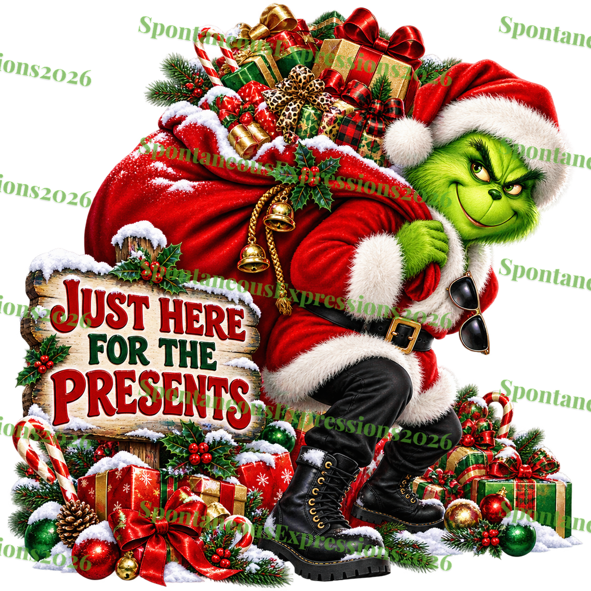Just Here for the Presents – Mr. Grinch PNG