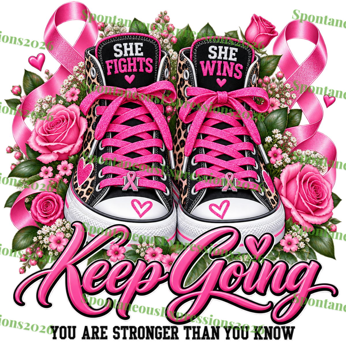 Keep Going You Are Stronger Than You Know – Breast Cancer Sneakers PNG