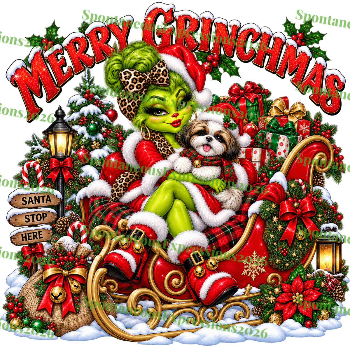 Merry Grinchmas – Glam Grinch Sleigh PNG