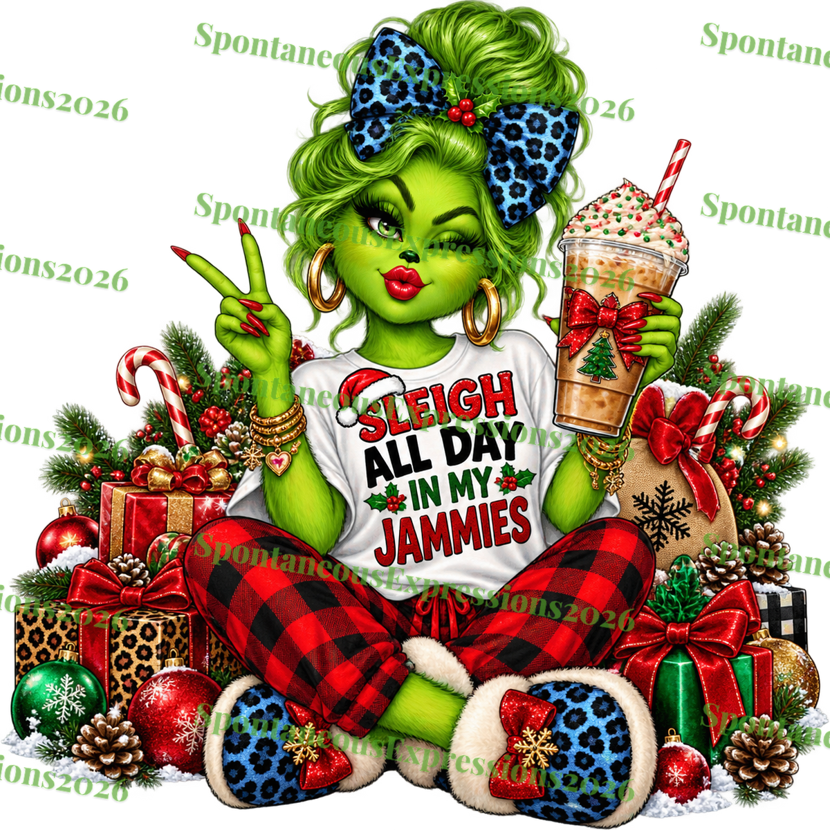 Sleigh All Day In My Jammies – Grinch Girl PNG