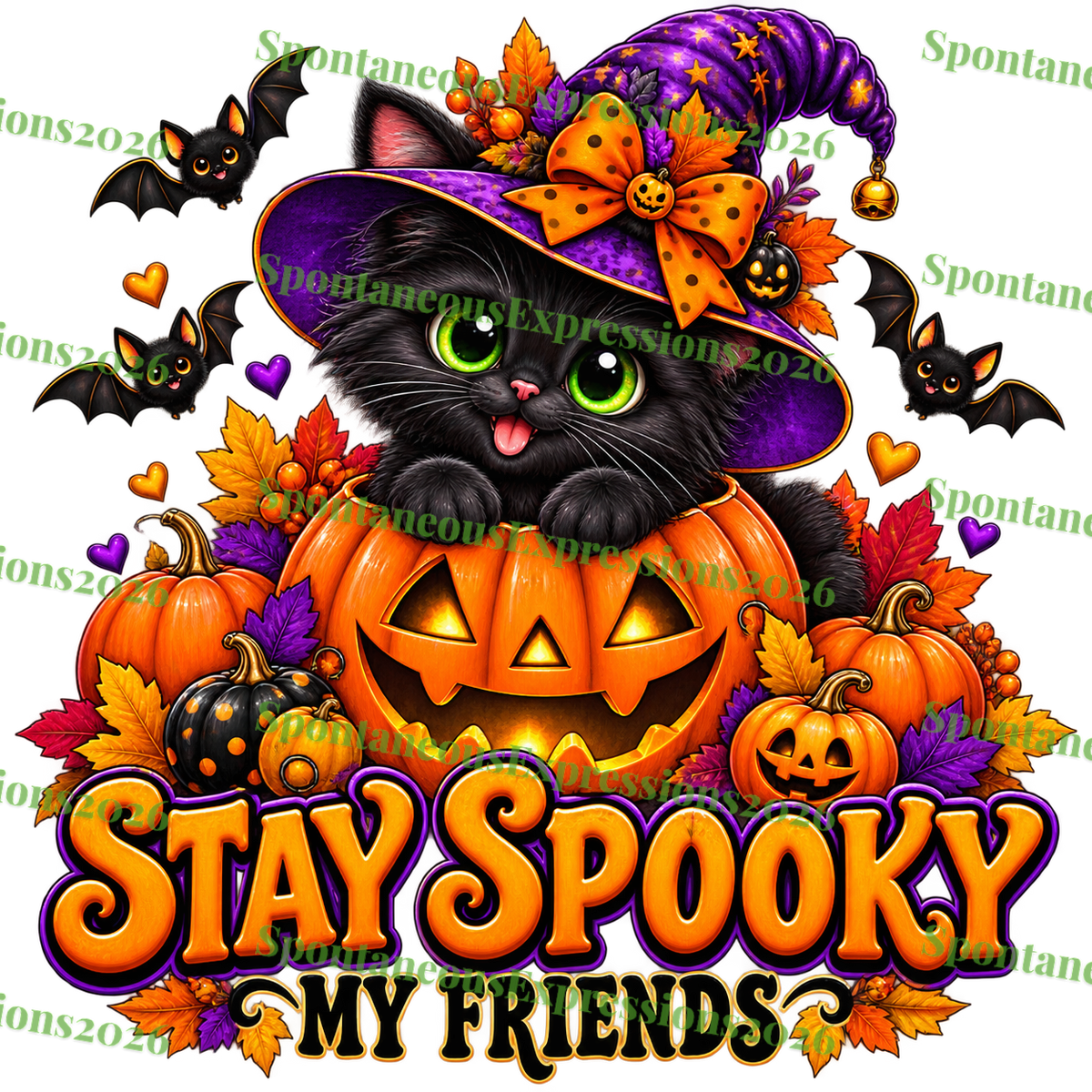 Stay Spooky My Friends — Black Cat Witch PNG