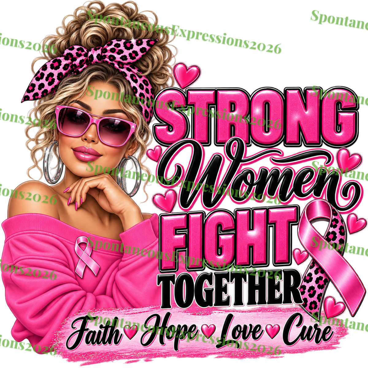 Strong Women Fight Together – Breast Cancer Awareness PNG