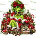 Too Cute to Be Naughty – Glam Grinch Santa PNG