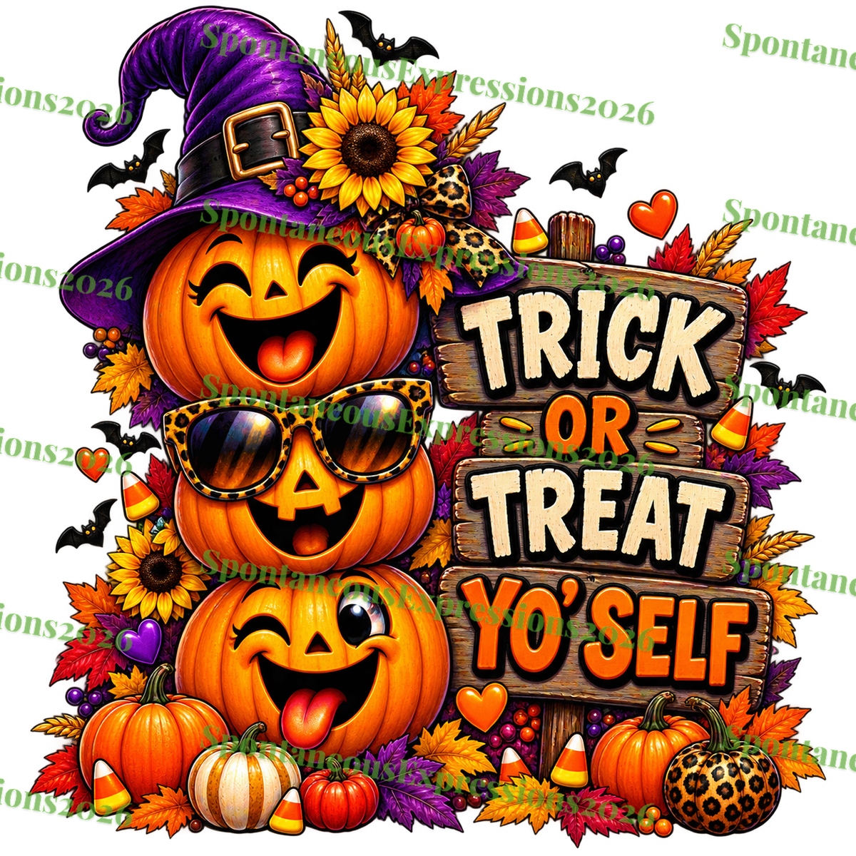 Trick or Treat Yo'Self — Halloween Pumpkin Stack PNG