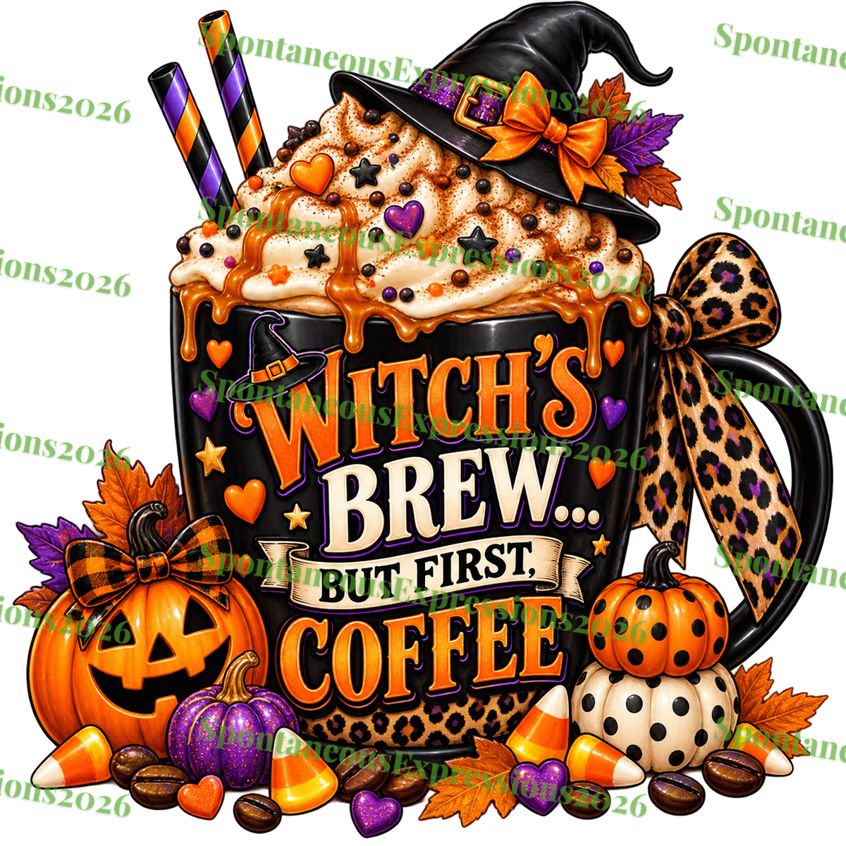 Witch's Brew But First Coffee — Halloween Mug PNG