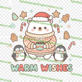 Kawaii polar bear with cocoa and penguins Christmas PNG design