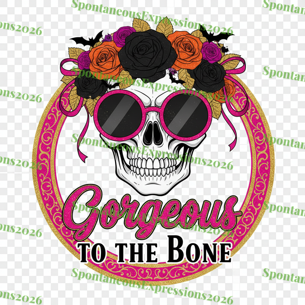 Glamorous skull with sunglasses and floral crown Halloween PNG design