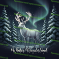 Majestic reindeer under starry night sky with snow-covered forest Christmas PNG design
