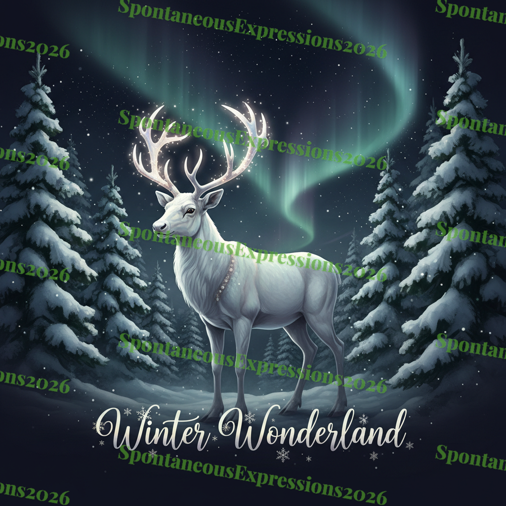 Majestic reindeer under starry night sky with snow-covered forest Christmas PNG design